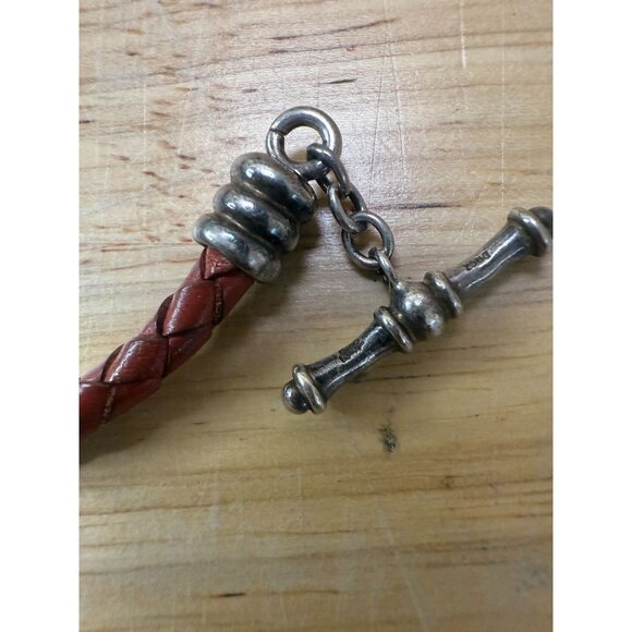 Braided Leather Bracelet With Sterling Silver Toggle Clasp & Crystal Charm - Picture 4 of 9